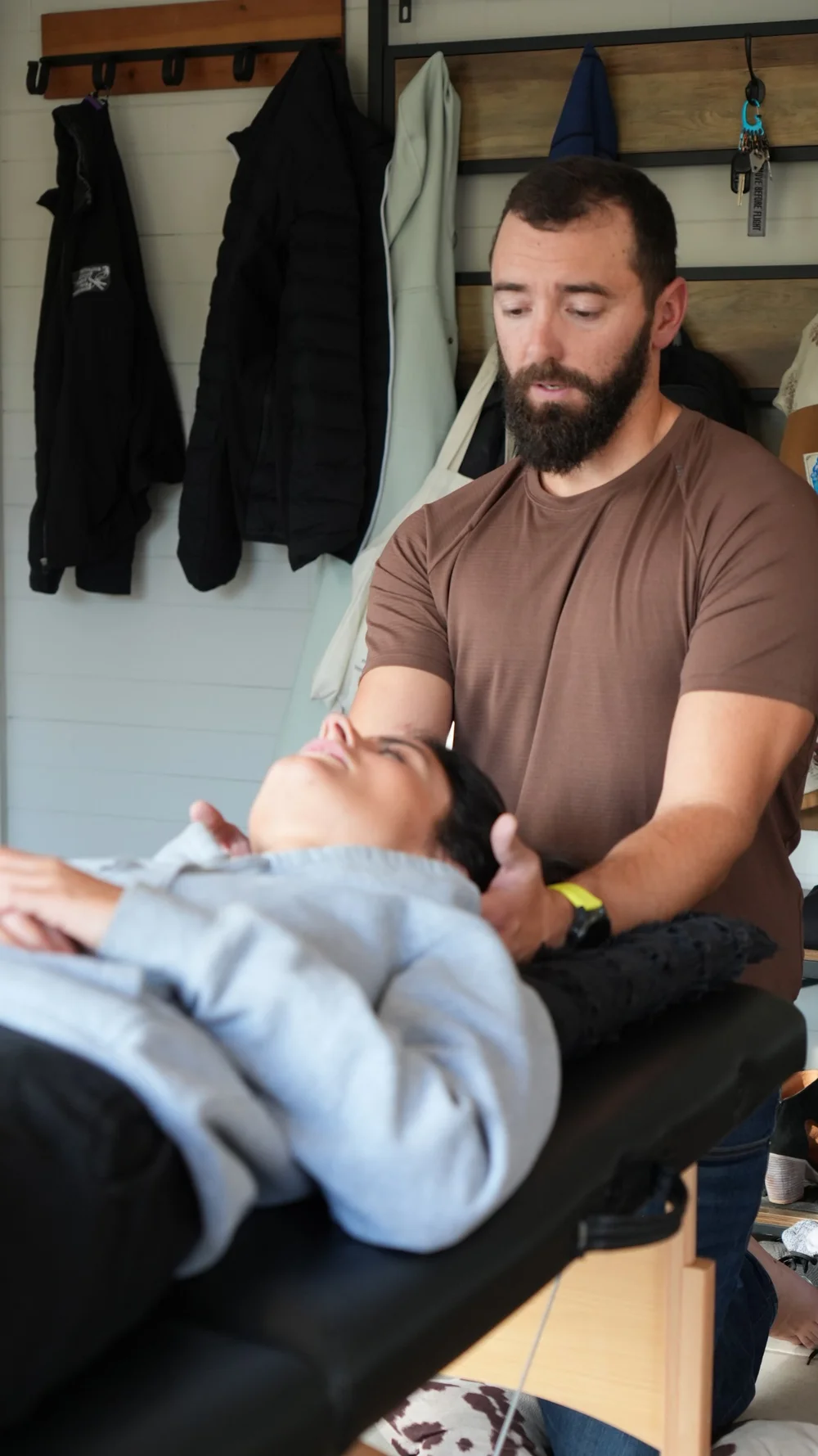Dr. Josh Jones performing in home physiotherapy on a patient in Summit County, Colorado